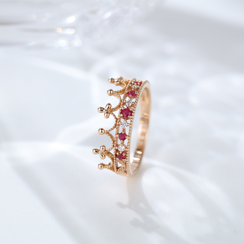 Nature Ruby Engagement Ring Fashion Jewelry Silver 925 Rose Gold Crown Rings For Woman