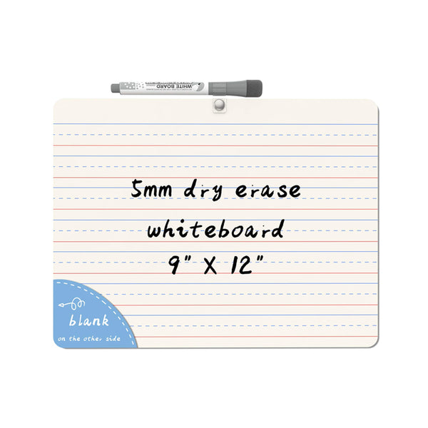 Dry Erase White Board for Kids,5 mm Mini Dry Erase Lapboard Portable 9x12 inches Learning WhiteBoard, Double Sided, Lined/Plain Writeboard with Black Marker for Students