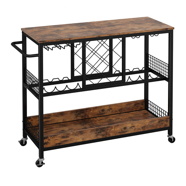 Wine Rack Table, Industrial Bar Cart on Wheels Kitchen Storage Cart