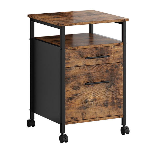 Industrial File Cabinet, Filing Cabinet on Wheels, Printer Stand with 2 Drawers, Open Shelf, for A4,
