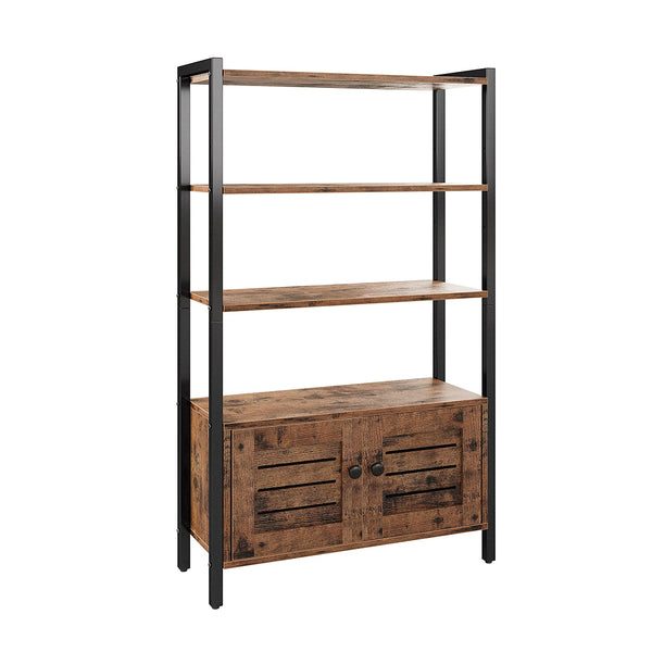 Industrial Bookshelf and Bookcase with 2 Louvered Doors and 3 Shelves, Standing Storage Cabinet for Living Room, Home Office, Bedroom, Washroom, Vintage Brown