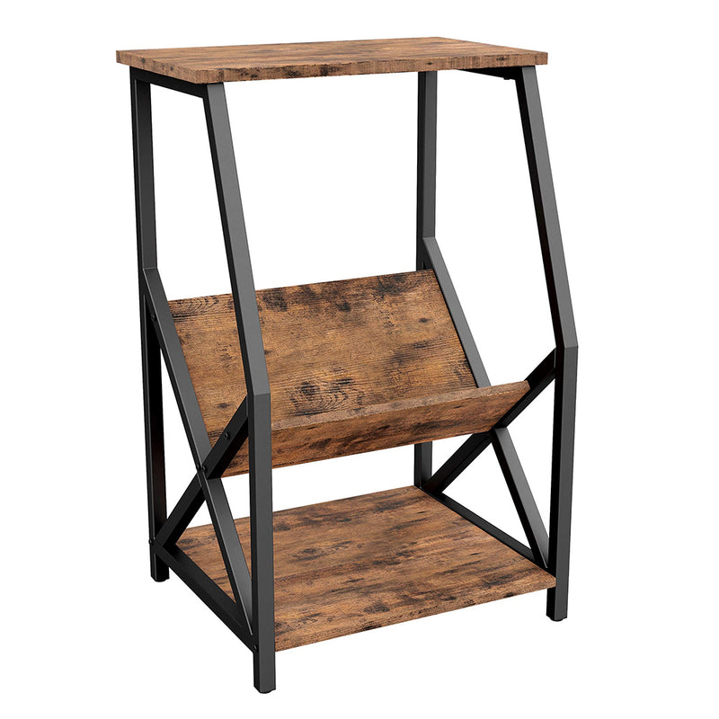 Record Player Stand with Storage Wood Look Industrial Accent Table, MDF Board with Metal Frame