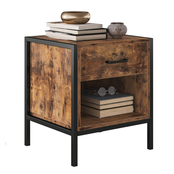 End Table,17" Side Table with Storage,Industrial Narrow Bedside Table for Small Spaces Living Room Bedroom,Thicker MDF Board with Frame,Vintage Brown