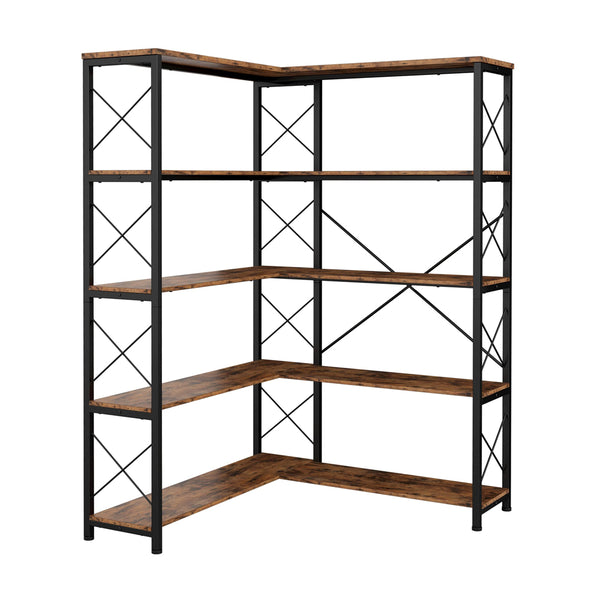 5-Shelf Corner Bookcase, Vintage Industrial Corner Bookshelf Etagere Bookcase