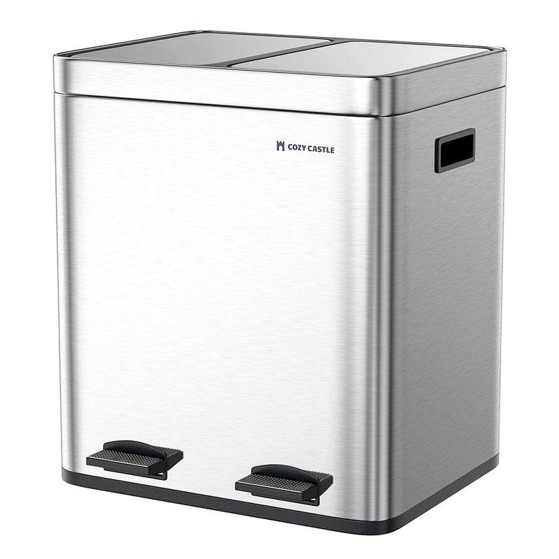 Trash can, 60L/16 Gal Dual Garbage Can, Recycling Bin with Dual Compartments, Stainless Steel Step Kitchen Trash Can with Soft-Close Lid & Foot Pedals, Dual Trash Can for Recycling