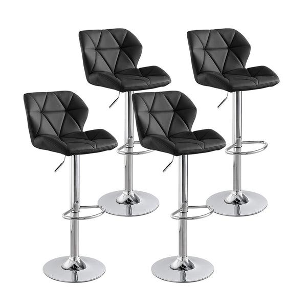 Adjustable Barstools, Set of 4, Stool Chair, Diamond Stitched Pattern, PU Leather Adjustable Bar Stools (Black)