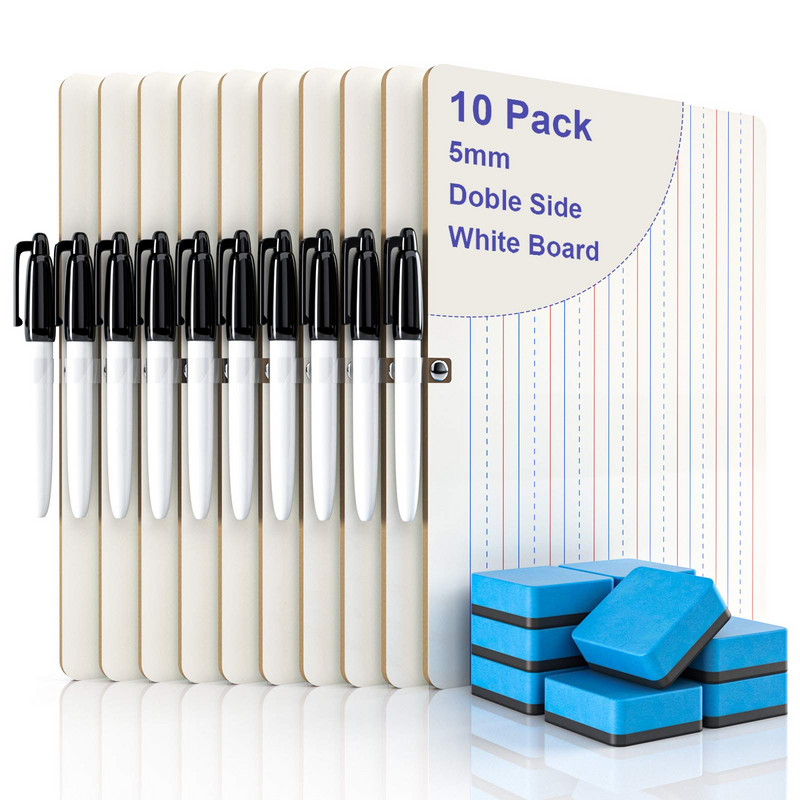 Dry Erase White Board for Kids,5 mm Mini Dry Erase Lapboard Portable 9x12 inches Learning WhiteBoard, Double Sided, Lined/Plain Writeboard with Black Marker for Students