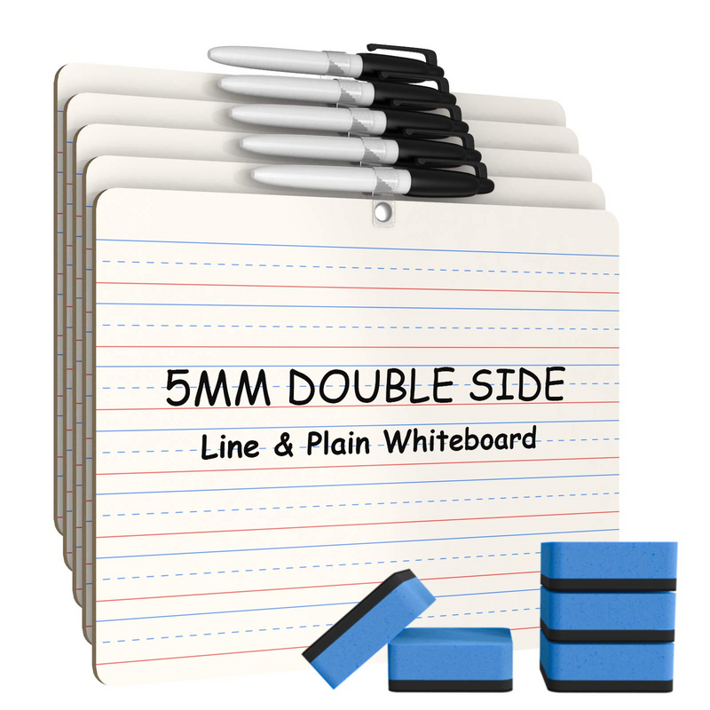 Dry Erase White Board for Kids,5 mm Mini Dry Erase Lapboard Portable 9x12 inches Learning WhiteBoard, Double Sided, Lined/Plain Writeboard with Black Marker for Students