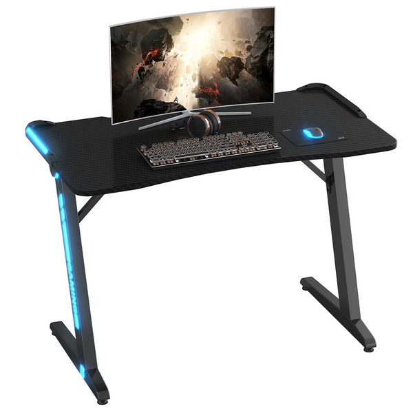 Gaming Desk, 43 Inch Cheap Computer Desk, Ergonomic Desk with LED Lights for Home Office