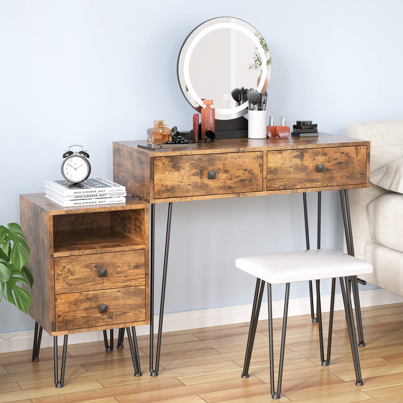 Makeup Vanity Table Set with Drawers and Adjustable Cabinet