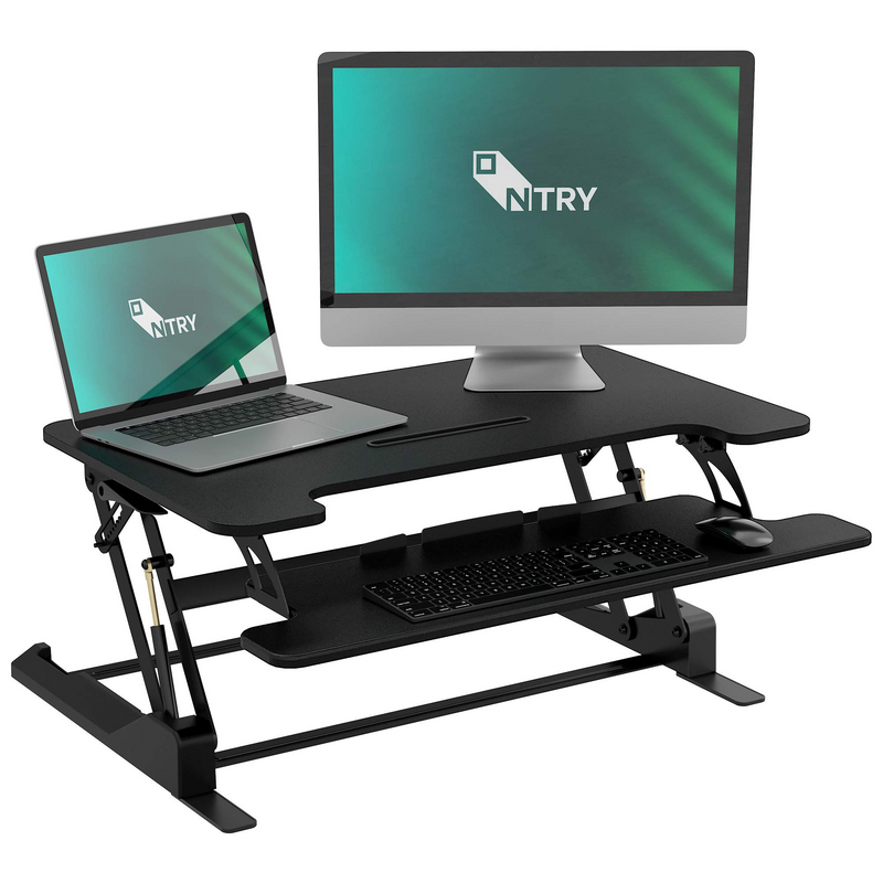 Standing Desk Converter 36.5", Stand Up Desk Riser, Height Adjustable Ergonomic Tabletop Workstation Black