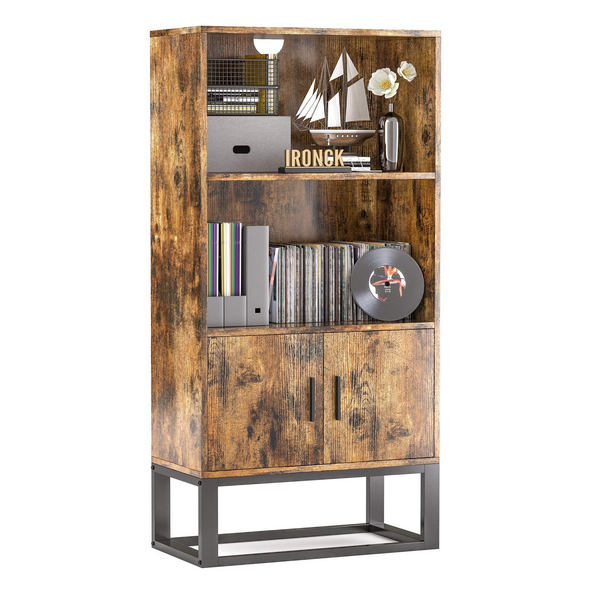 Bookcase and Bookshelf with Doors, Wood and Metal Mini Bookshelves