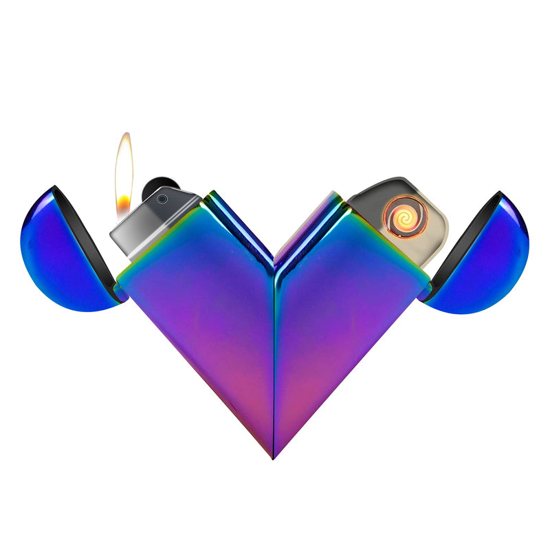 Heart Shaped Lighter, Butane Lighter, USB Lighter, Gas & Electricity Lighter, Gas Metal Electronic Lighter with Windproof Grinding Wheel, Suitable for Indoor & Outdoor, Gifts