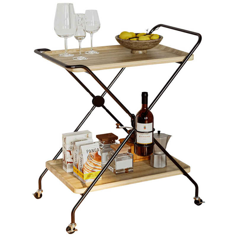 Bar Cart with Wine Rack, 2 Tier Kitchen Cart on Wheels Industrial Coffee Cart, Liquor cart with Wine Bottle Holders