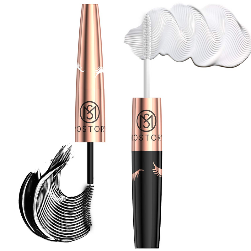 Mascara Black volume and length - Waterproof White Fiber Primer 2 in 1 Eye Makeup Set with Double Lash Extensions, 1 Count-2 Mascara Wands
