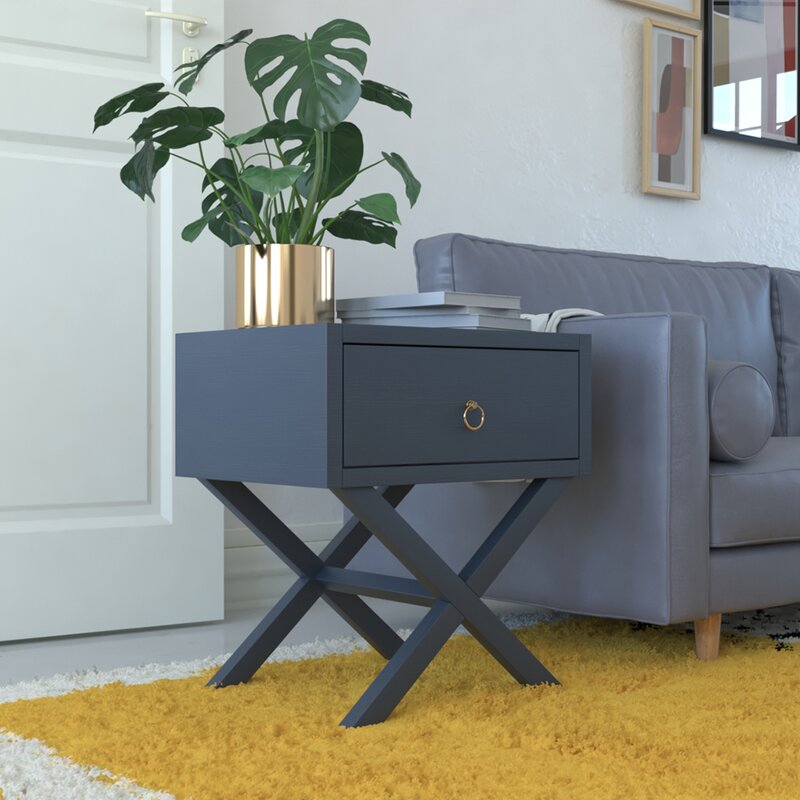 Monroy Cross Legs End Table with Storage