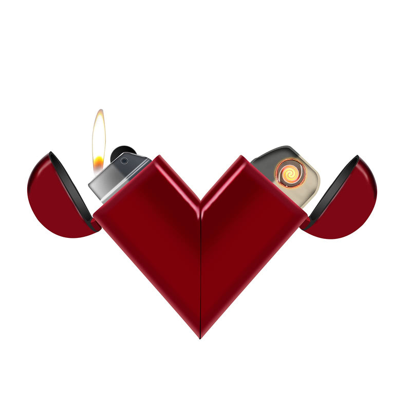 Heart Shaped Lighter, Butane Lighter, USB Lighter, Gas & Electricity Lighter, Gas Metal Electronic Lighter with Windproof Grinding Wheel, Suitable for Indoor & Outdoor, Gifts