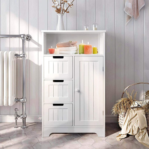 White Bathroom Storage Cabinets with 3 Adjustable Drawers, 1 Door and 1 Shelf