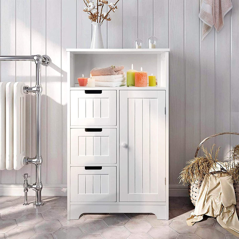 White Bathroom Storage Cabinets with 3 Adjustable Drawers, 1 Door and 1 Shelf