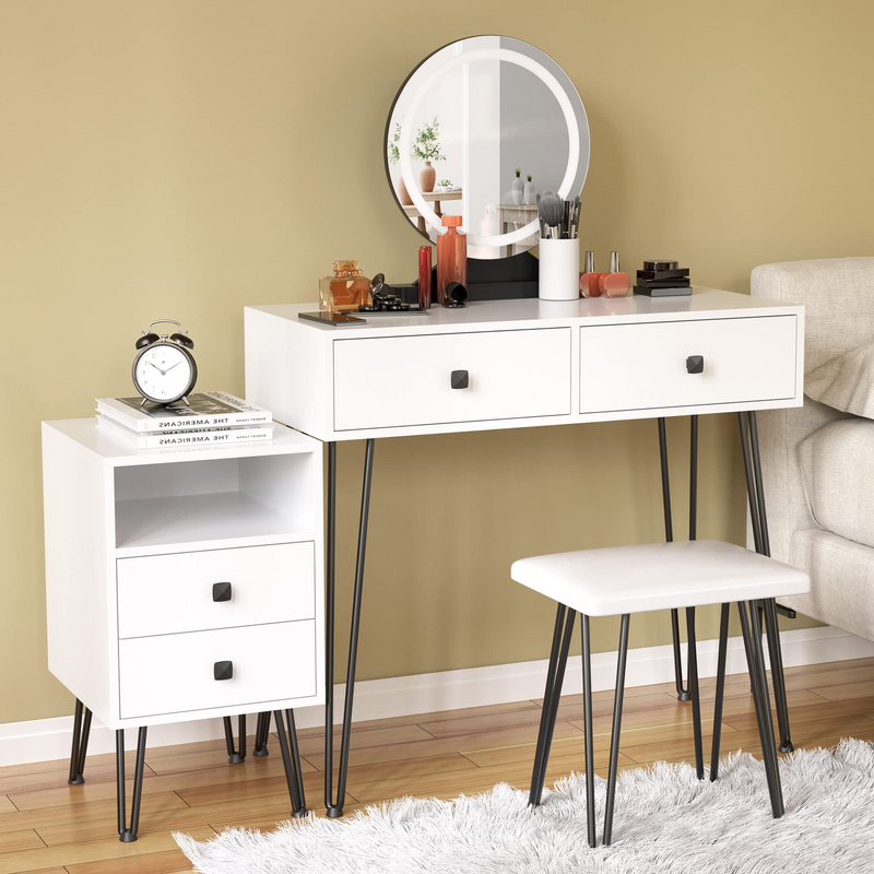 Makeup Vanity Table Set with Drawers and Adjustable Cabinet