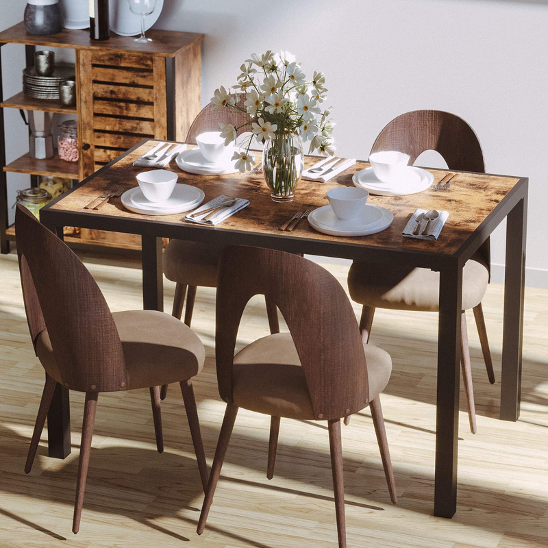 Industrial Dining Table, Rectangular Dinner Table Top with Metal Edges