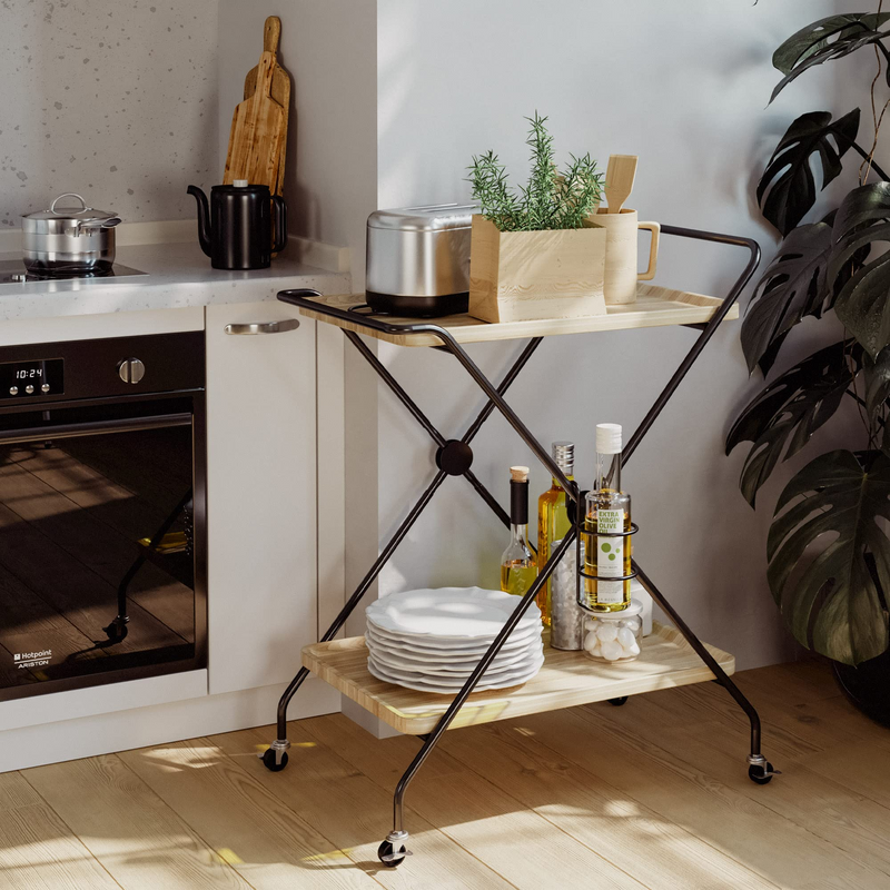 Bar Cart with Wine Rack, 2 Tier Kitchen Cart on Wheels Industrial Coffee Cart, Liquor cart with Wine Bottle Holders