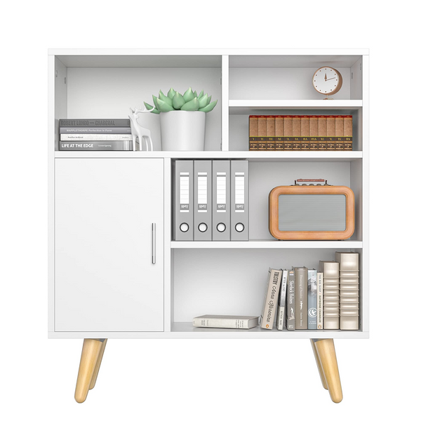 White Wood Storage Cabinet, Elegent Mordern Accent Kitchen Canbinets with Door and 5 Shelves