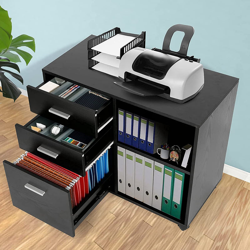 Printer Stand with Open Storage Shelves for Home Office