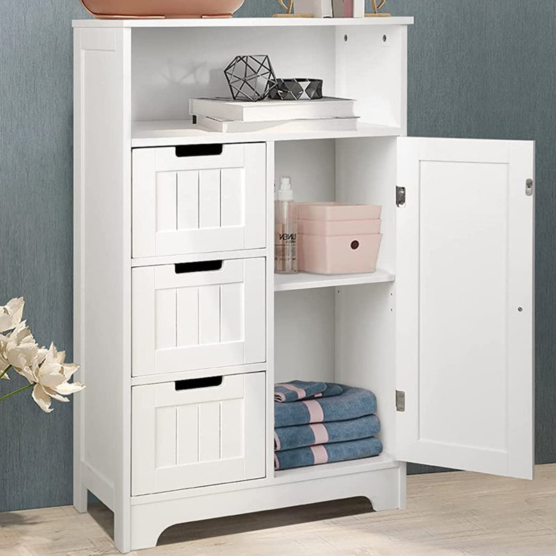 White Bathroom Storage Cabinets with 3 Adjustable Drawers, 1 Door and 1 Shelf
