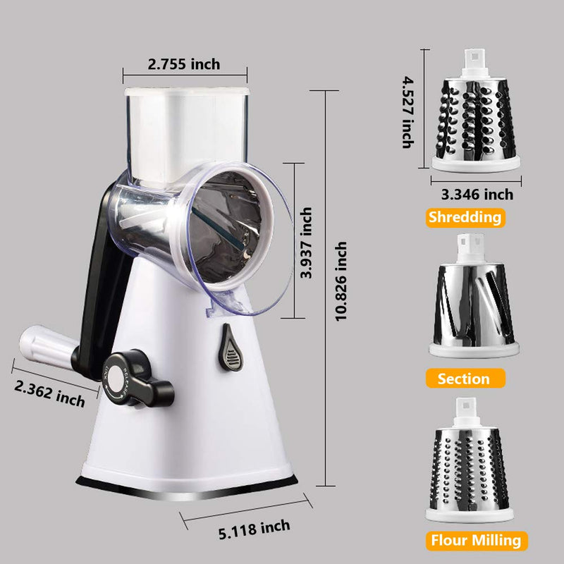 Rotary Cheese Grater Vegetable Graters,Kitchen Grater Shredder with 3 Drum Blades and Potato with Strong Suction Base