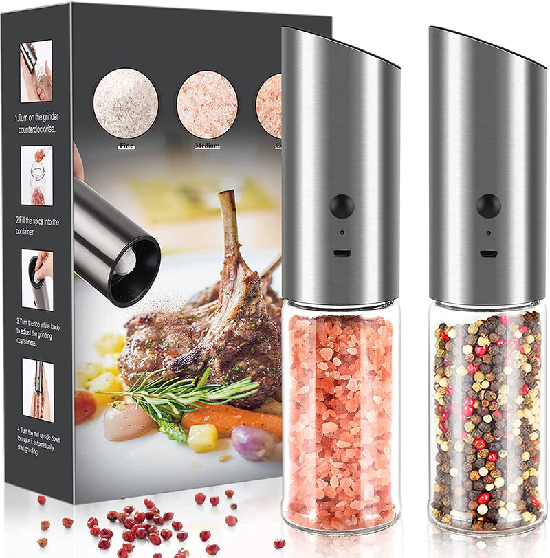 Electric Pepper Grinder, USB Rechargeable Gravity Salt and Pepper Grinder Set