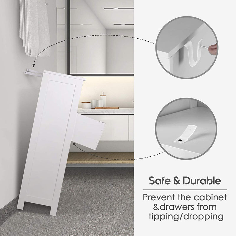 White Bathroom Storage Cabinets with 3 Adjustable Drawers, 1 Door and 1 Shelf