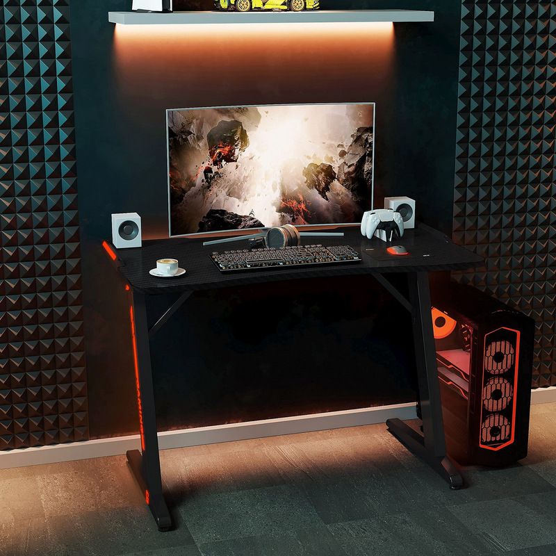 Gaming Desk, 43 Inch Cheap Computer Desk, Ergonomic Desk with LED Lights for Home Office