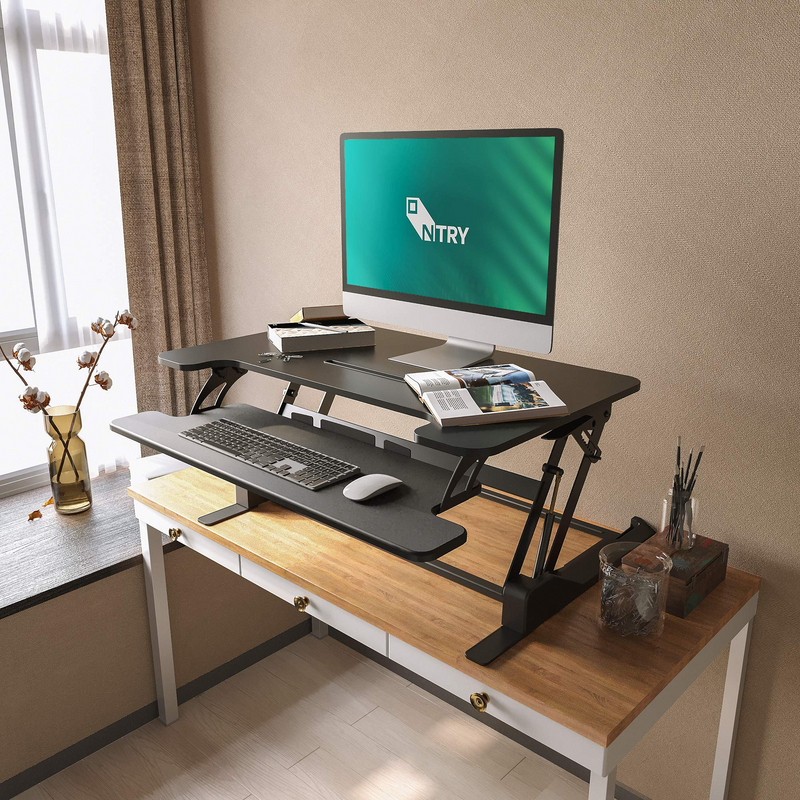 Standing Desk Converter 36.5", Stand Up Desk Riser, Height Adjustable Ergonomic Tabletop Workstation Black