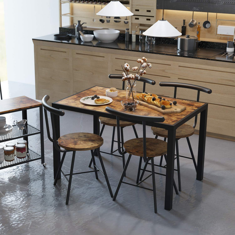 Industrial Dining Table, Rectangular Dinner Table Top with Metal Edges