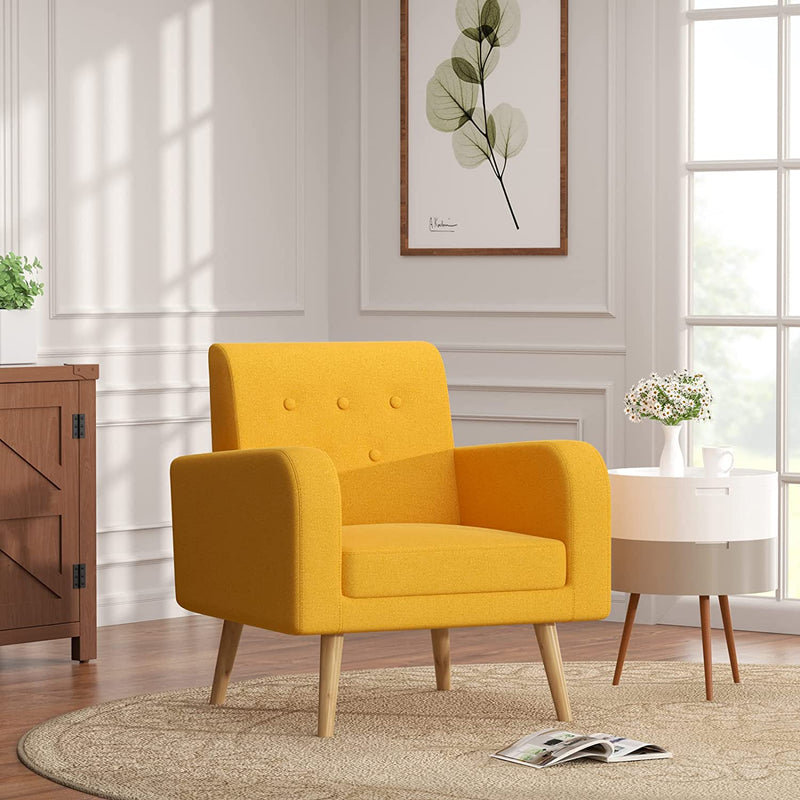 Comfortable Fabric Armchair with Button Backrest and Removable Seat Cushion
