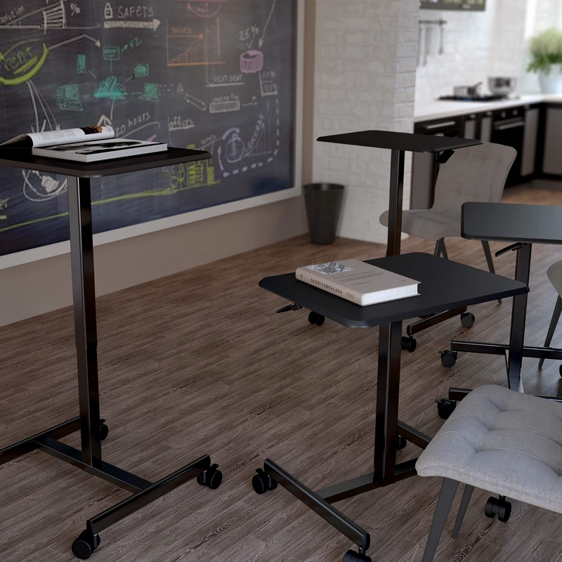 Mobile Desk Computer Desk with Lockable Wheels,25.6"x18.9" Height Adjustable Laptop Cart