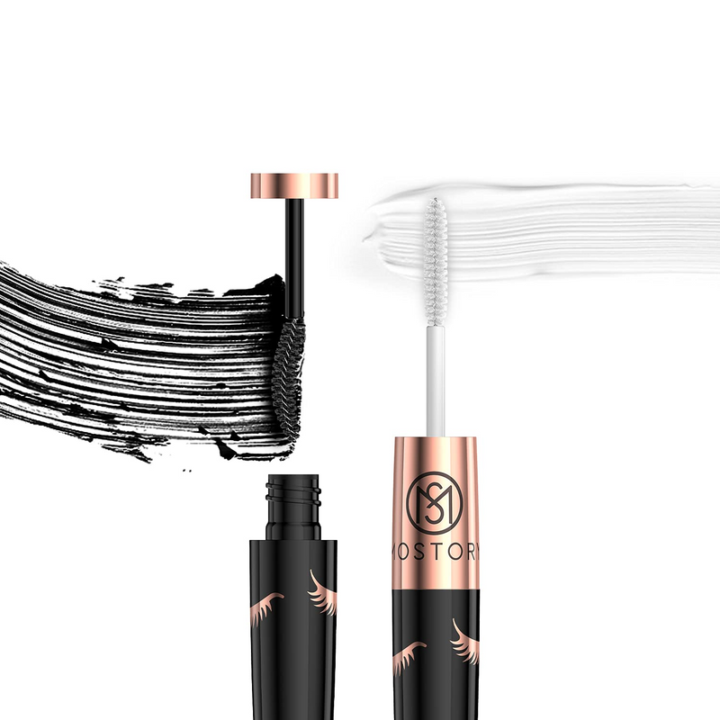Mascara Black volume and length - Waterproof White Fiber Primer 2 in 1 Eye Makeup Set with Double Lash Extensions, 1 Count-2 Mascara Wands
