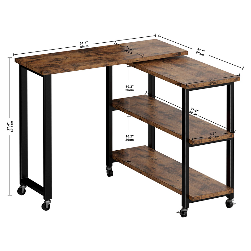 End Tables, 360°Sofa Side Table,Free Rotating, 2 Ties Storage Shelves, Sturdy Laptop Desk for Couch for Home Office, Living Room, Rustic Brown