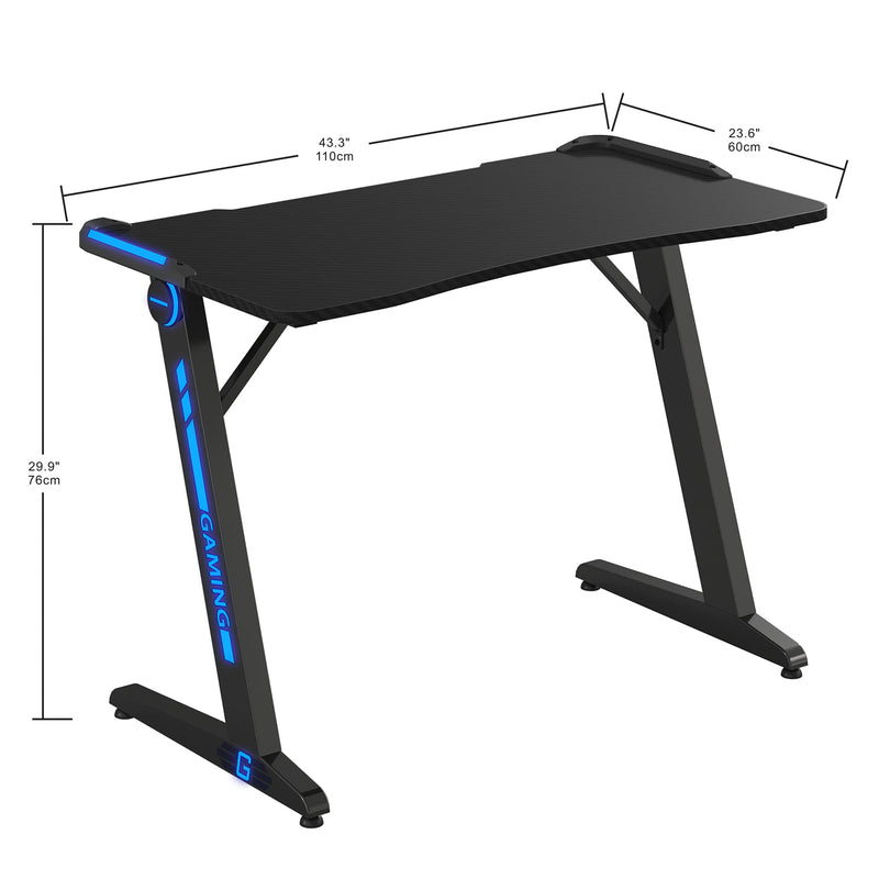 Gaming Desk, 43 Inch Cheap Computer Desk, Ergonomic Desk with LED Lights for Home Office