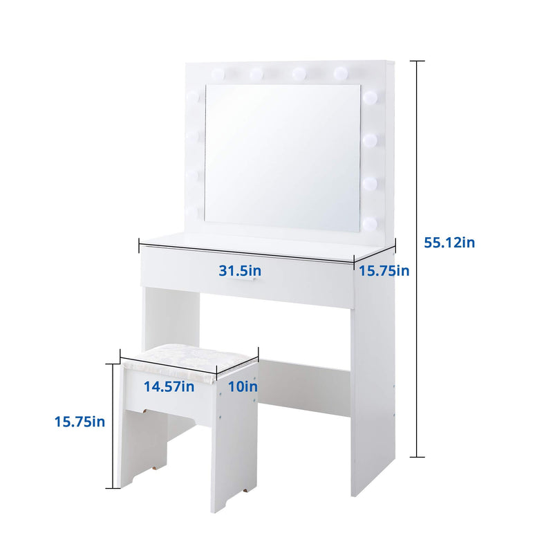 3 Color Lighting Modes Vanity Set with Lighted Mirror, Makeup Vanity Dressing Table with Large Drawer for Bedroom