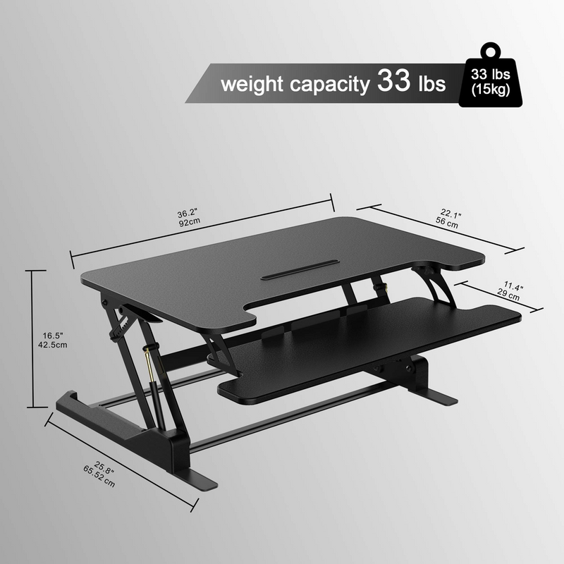 Standing Desk Converter 36.5", Stand Up Desk Riser, Height Adjustable Ergonomic Tabletop Workstation Black