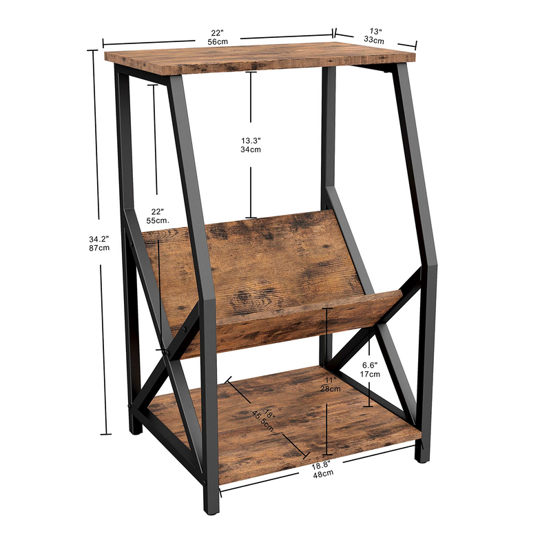 Record Player Stand with Storage Wood Look Industrial Accent Table, MDF Board with Metal Frame