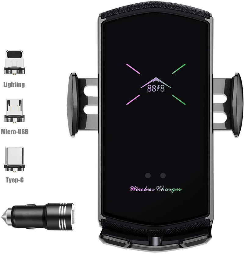 Wireless Car Phone Holder, QI Fast Charging Auto-Clamping Smart Car Phone Mount