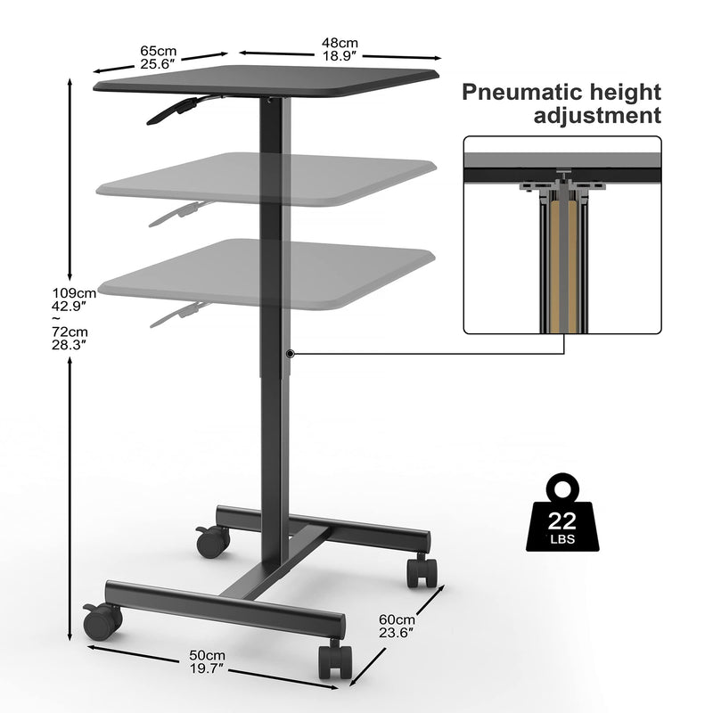 Mobile Desk Computer Desk with Lockable Wheels,25.6"x18.9" Height Adjustable Laptop Cart