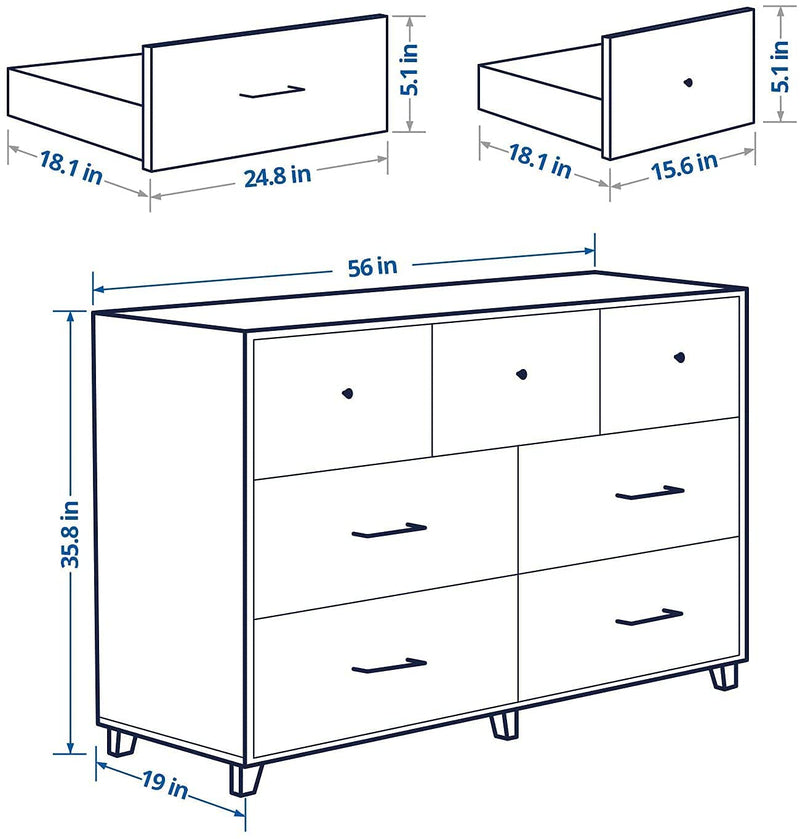 6,7-Drawer Wood White Dresser