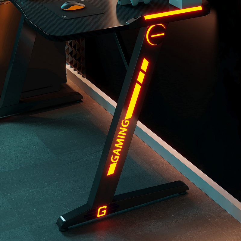 Gaming Desk, 43 Inch Cheap Computer Desk, Ergonomic Desk with LED Lights for Home Office