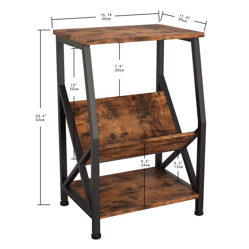 Record Player Stand with Storage Wood Look Industrial Accent Table, MDF Board with Metal Frame