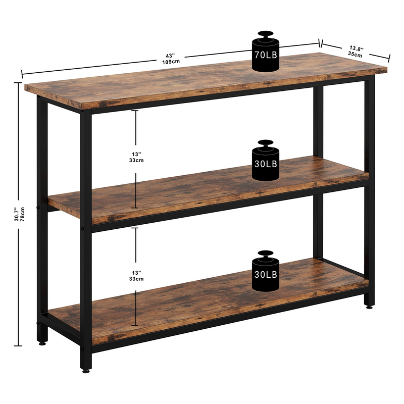 Sofa Table, 43" Console Table with Storage, Height Adjustable, Narrow Hallway Table for Entryway