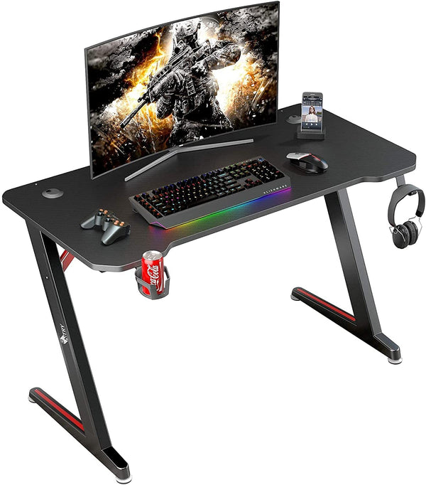 Gaming Desk, 47 inch Large Gaming Table, Z-Shaped PC Gaming Computer Table for Home Office